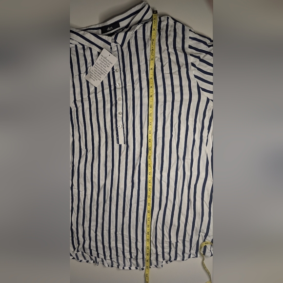 NWT Ellos Size 24 Navy Stripe Tunic Blouse 7 Button Front -Extra button included - Picture 10 of 11